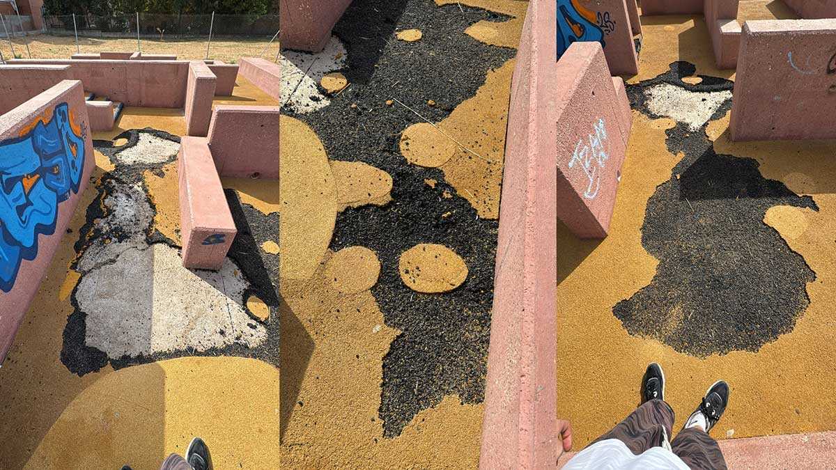 阿克图尔跑酷公园遭破坏：烧毁并掀起的地面面目全非