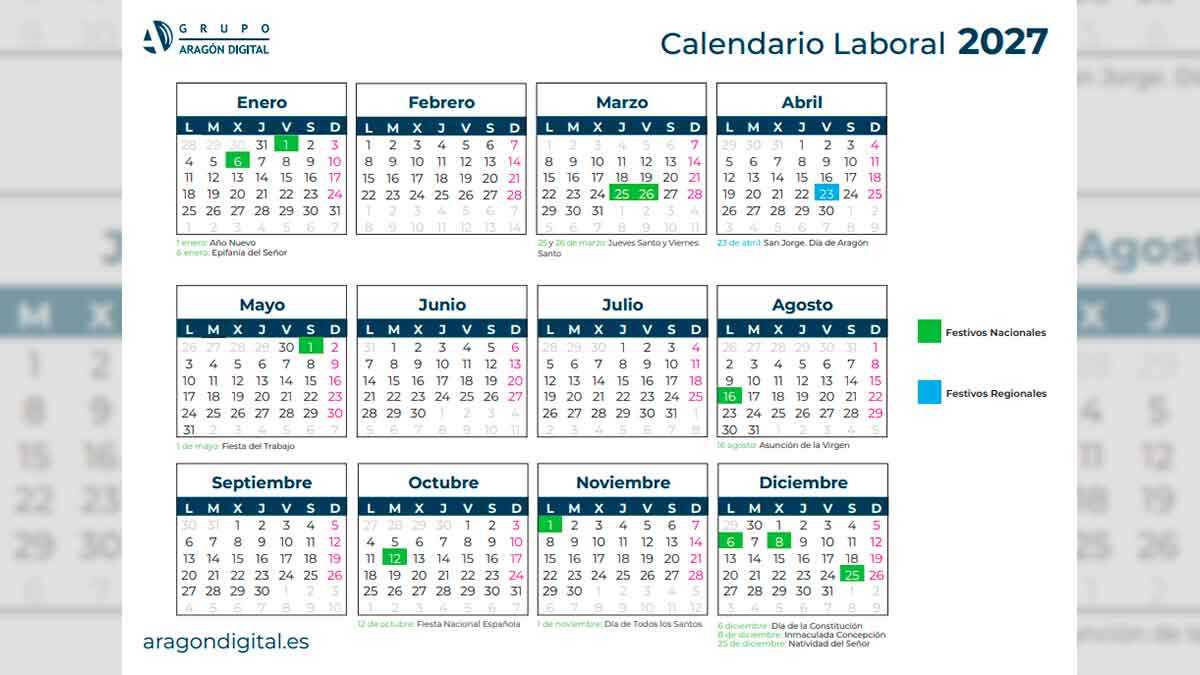 阿拉贡已公布2027年劳动日历：明年将有这12个公共假日